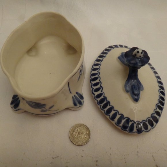 Vintage 70's Russian Gzhel Porcelain Covered Sugar/Candy Bowl /Dish/Container - Picture 4 of 5